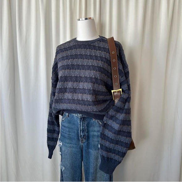 Vintage Northern Isles Coogi-style striped knit sweater blue Ramie Cotton. - Picture 5 of 8